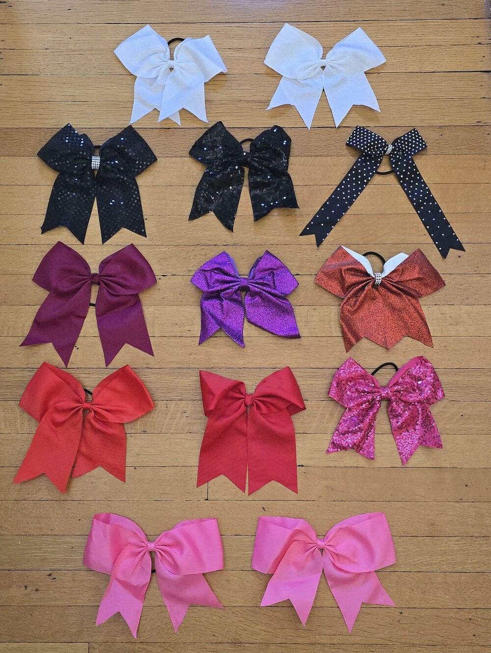 Handmade Lot of 13 Cheerleading Hair Bows, Multicolor, EUC, OS